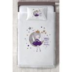 Mekta Home Bebek ve Çocuk Odası Ayda Oturan Mor Prenses Kız Desenli Yatak Örtüsü - Renkli - 140 x 220 cm