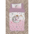 Mekta Home Bebek ve Çocuk Odası Ayda Oturan Prenses Kız Desenli Pembe Nevresim Takımı - Renkli - 160 x 230 cm
