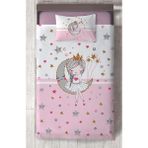 Mekta Home Bebek ve Çocuk Odası Ayda Oturan Prenses Kız Desenli Pembe Yatak Örtüsü - Renkli - 140 x 220 cm