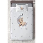Mekta Home Bebek ve Çocuk Odası Ayda Uyuyan Sevimli Ayı Desenli Yatak Örtüsü - Renkli - 140 x 220 cm