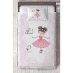 Mekta Home Bebek ve Çocuk Odası Balerin Kız ve Kedi Desenli Motifli Yatak Örtüsü - Renkli - 140 x 220 cm