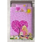 Mekta Home Bebek ve Çocuk Odası Barbie ve Kalp Desenli Yatak Örtüsü - Renkli - 140 x 220 cm