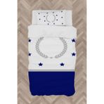 Mekta Home Bebek ve Çocuk Odası Başak ve Yıldız Desenli Mavi Gri Çerçeveli Nevresim Takımı - Renkli - 160 x 230 cm