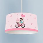 Mekta Home Bebek ve Çocuk Odası Bisikletli Kız ve Kalpli Balon Desenli Pembe Avize - Renkli - 1