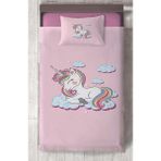 Mekta Home Bebek ve Çocuk Odası Bulutlu Unicorn Desenli Yatak Örtüsü - Renkli - 140 x 220 cm