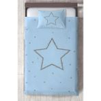 Mekta Home Bebek ve Çocuk Odası Büyük Gri Yıldız Desenli Mavi Yatak Örtüsü - Renkli - 140 x 220 cm