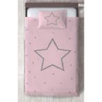 Mekta Home Bebek ve Çocuk Odası Büyük Gri Yıldız Desenli Pembe Yatak Örtüsü - Renkli - 140 x 220 cm