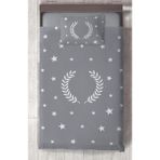 Mekta Home Bebek ve Çocuk Odası Çelenk Yıldız Desenli Çerçeveli Gri Yatak Örtüsü - Renkli - 140 x 220 cm