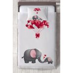 Mekta Home Bebek ve Çocuk Odası Fil ve Kalp Desenli Yatak Örtüsü - Renkli - 140 x 220 cm