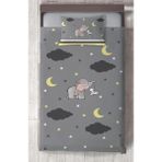 Mekta Home Bebek ve Çocuk Odası Fil ve Tavşan Desenli Gri Yatak Örtüsü - Renkli - 140 x 220 cm