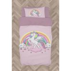 Mekta Home Bebek ve Çocuk Odası Gökuşağı ve Unicorn Desenli Pembe Nevresim Takımı - Renkli - 160 x 230 cm