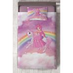 Mekta Home Bebek ve Çocuk Odası Gökuşağı ve Unicorn Desenli Yatak Örtüsü - Renkli - 140 x 220 cm