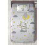 Mekta Home Bebek ve Çocuk Odası Gri Bulutlu Sevimli Fil Desenli Yatak Örtüsü - Renkli - 140 x 220 cm