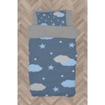 Mekta Home Bebek ve Çocuk Odası Gri ve Mavi Bulut Desenli Nevresim Takımı - Renkli - 160 x 230 cm