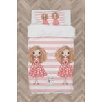 Mekta Home Bebek ve Çocuk Odası Ikiz Kız Desenli Çizgili Nevresim Takımı - Renkli - 160 x 230 cm