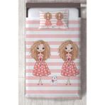Mekta Home Bebek ve Çocuk Odası Ikiz Kız Desenli Çizgili Yatak Örtüsü - Renkli - 140 x 220 cm