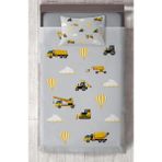 Mekta Home Bebek ve Çocuk Odası Iş Makinalı Gri Yol Desenli Yatak Örtüsü - Renkli - 140 x 220 cm