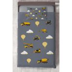 Mekta Home Bebek ve Çocuk Odası Iş Makinası ve Seksek Desenli Gri Yatak Örtüsü - Renkli - 140 x 220 cm