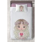 Mekta Home Bebek ve Çocuk Odası Kalp Tutan Prenses Kız Desenli Yatak Örtüsü - Renkli - 140 x 220 cm
