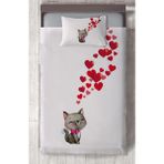 Mekta Home Bebek ve Çocuk Odası Kedi ve Kalp Desenli Yatak Örtüsü - Renkli - 140 x 220 cm