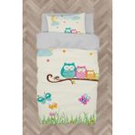 Mekta Home Bebek ve Çocuk Odası Küçük Baykuşlar ve Çimen Desenli Nevresim Takımı - Renkli - 160 x 230 cm