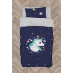 Mekta Home Bebek ve Çocuk Odası Lacivert Unicorn Desenli Nevresim Takımı - Renkli - 160 x 230 cm