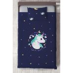 Mekta Home Bebek ve Çocuk Odası Lacivert Unicorn Desenli Yatak Örtüsü - Renkli - 140 x 220 cm