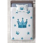 Mekta Home Bebek ve Çocuk Odası Mavi Kral Taç Desenli Yatak Örtüsü - Renkli - 140 x 220 cm