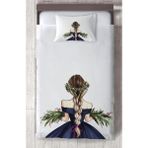 Mekta Home Bebek ve Çocuk Odası Örgülü Saçlı Çiçekli Kız Desenli Yatak Örtüsü - Renkli - 140 x 220 cm