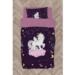 Mekta Home Bebek Ve Çocuk Odası Pembe Bulut Üzerinde Unicorn Desenli Mor Nevresim Takımı