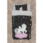 Mekta Home Bebek Ve Çocuk Odası Pembe Bulut Üzerinde Unicorn Desenli Siyah Nevresim Takımı