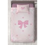 Mekta Home Bebek ve Çocuk Odası Pembe Kurdele ve Yıldız Desenli Yatak Örtüsü - Renkli - 140 x 220 cm