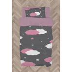 Mekta Home Bebek ve Çocuk Odası Pembe ve Beyaz Bulut Desenli Nevresim Takımı - Renkli - 160 x 230 cm