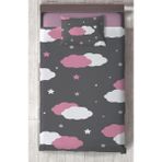 Mekta Home Bebek ve Çocuk Odası Pembe ve Beyaz Bulut Desenli Yatak Örtüsü - Renkli - 140 x 220 cm