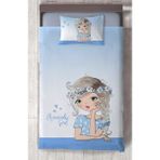 Mekta Home Bebek ve Çocuk Odası Romantic Girl Desenli Mavi Yatak Örtüsü - Renkli - 140 x 220 cm