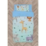 Mekta Home Bebek ve Çocuk Odası Safari Desenli Mavi Nevresim Takımı - Renkli - 160 x 230 cm