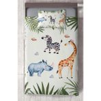 Mekta Home Bebek ve Çocuk Odası Safari Hayvanlar Yapraklar Desenli Yatak Örtüsü - Renkli - 140 x 220 cm