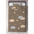 Mekta Home Bebek ve Çocuk Odası Sarı Gri Bulutlar Desenli Yatak Örtüsü - Renkli - 140 x 220 cm