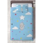 Mekta Home Bebek ve Çocuk Odası Seksekli Uçan Fil Desenli Mavi Yatak Örtüsü - Renkli - 140 x 220 cm