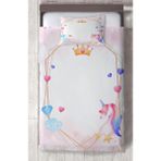 Mekta Home Bebek ve Çocuk Odası Unicorn ve Elmas Desenli Yatak Örtüsü - Renkli - 140 x 220 cm