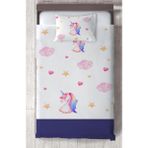 Mekta Home Bebek ve Çocuk Odası Unicorn ve Seksek Desenli Lacivert Yatak Örtüsü - Renkli - 140 x 220 cm