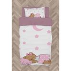 Mekta Home Bebek ve Çocuk Odası Uyuyan Sevimli Ayı Desenli Pembe Nevresim Takımı - Renkli - 160 x 230 cm
