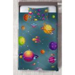 Mekta Home Bebek ve Çocuk Odası Uzay ve Gezegen Desenli Yatak Örtüsü - Renkli - 140 x 220 cm