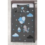 Mekta Home Bebek ve Çocuk Odası Yeşil Balonlu ve Bisikletli Fil Desenli Yatak Örtüsü - Renkli - 140 x 220 cm