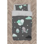Mekta Home Bebek ve Çocuk Odası Yeşil Bulutlu ve Bisikletli Fil Desenli Nevresim Takımı - Renkli - 160 x 230 cm