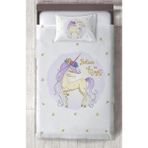 Mekta Home Bebek ve Çocuk Odası Yıldızlı Mavi Unicorn Desenli Yatak Örtüsü - Renkli - 140 x 220 cm