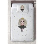 Mekta Home Bebek ve Çocuk Odası Yıldızlı ve Kıvırcık Saçlı Prenses Desenli Yatak Örtüsü - Renkli - 140 x 220 cm