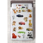 Mekta Home Bebek ve Çocuk Odası Yol Hayvan ve Araba Desenli Yatak Örtüsü - Renkli - 140 x 220 cm