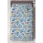 Mekta Home Bebek ve Çocuk Odası Yol ve Arabalı Mavi Yatak Örtüsü - Renkli - 140 x 220 cm