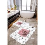 Mekta Home MKTBP-0120 60x100 50x60 cm Gül ve Taş 2'li Banyo Paspas Takımı